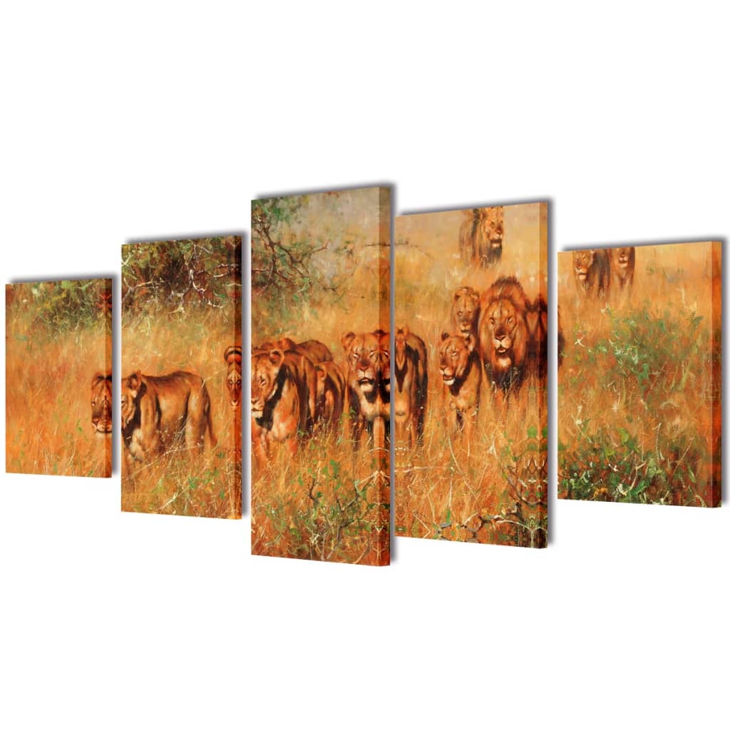 Canvas Wall Print Set Lions 100 x 50 cm - Unbeatable Bargains