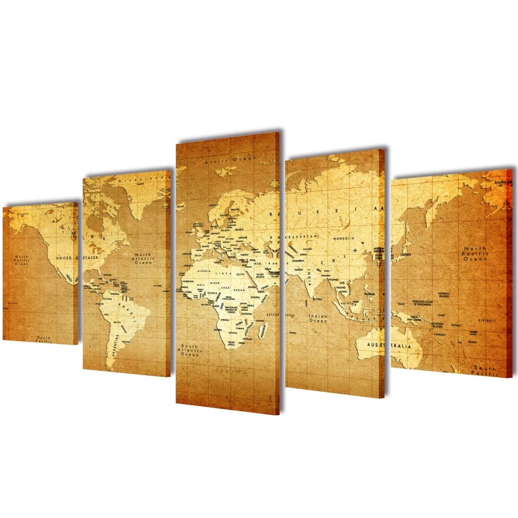 Canvas Wall Print Set World Map 100 x 50 cm - Design Hut