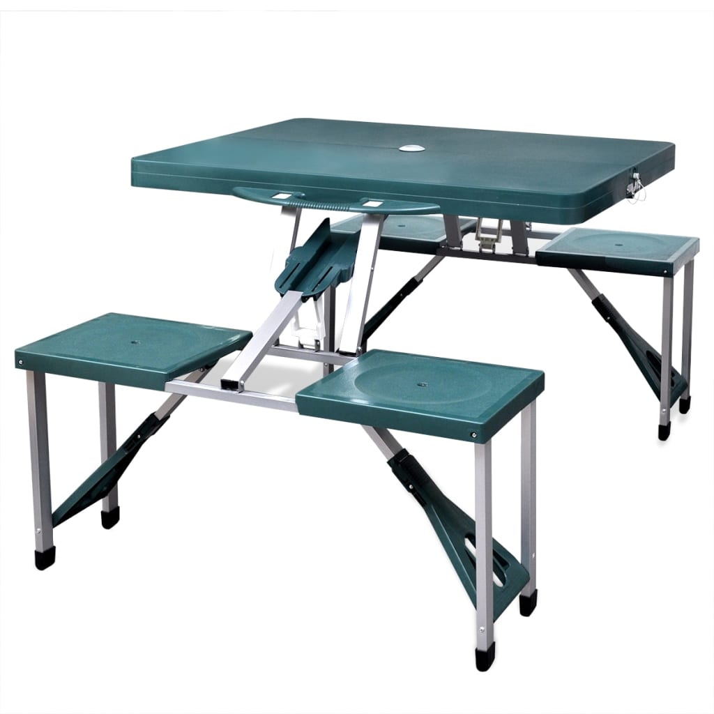 Foldable Camping Table Set with 4 Stools Aluminium Extra Light Green - Tyrell & Tyrell