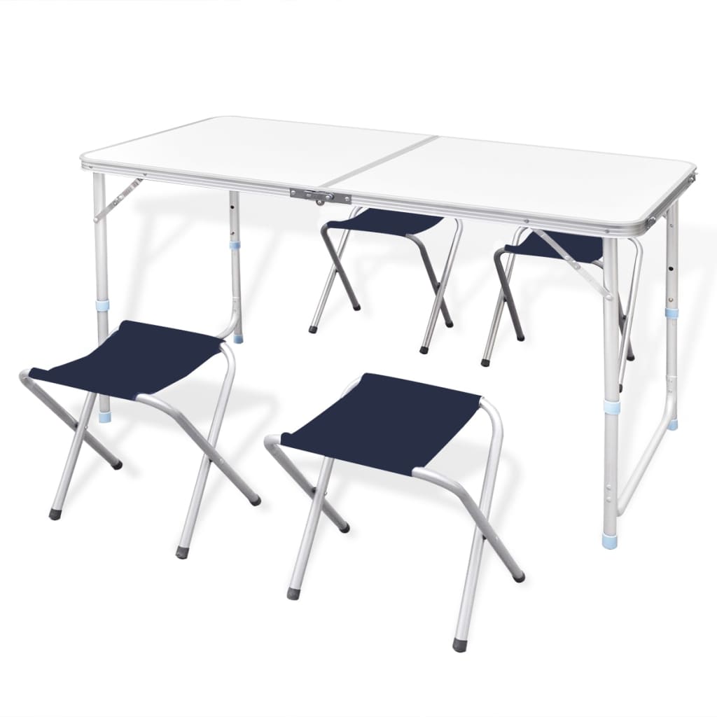 Foldable Camping Table Set with 4 Stools Height Adjustable 120x60cm - R and M Furniture
