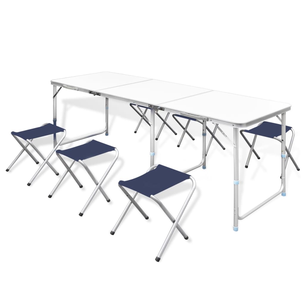 Foldable Camping Table Set with 6 Stools Height Adjustable 180x60cm - Design Hut