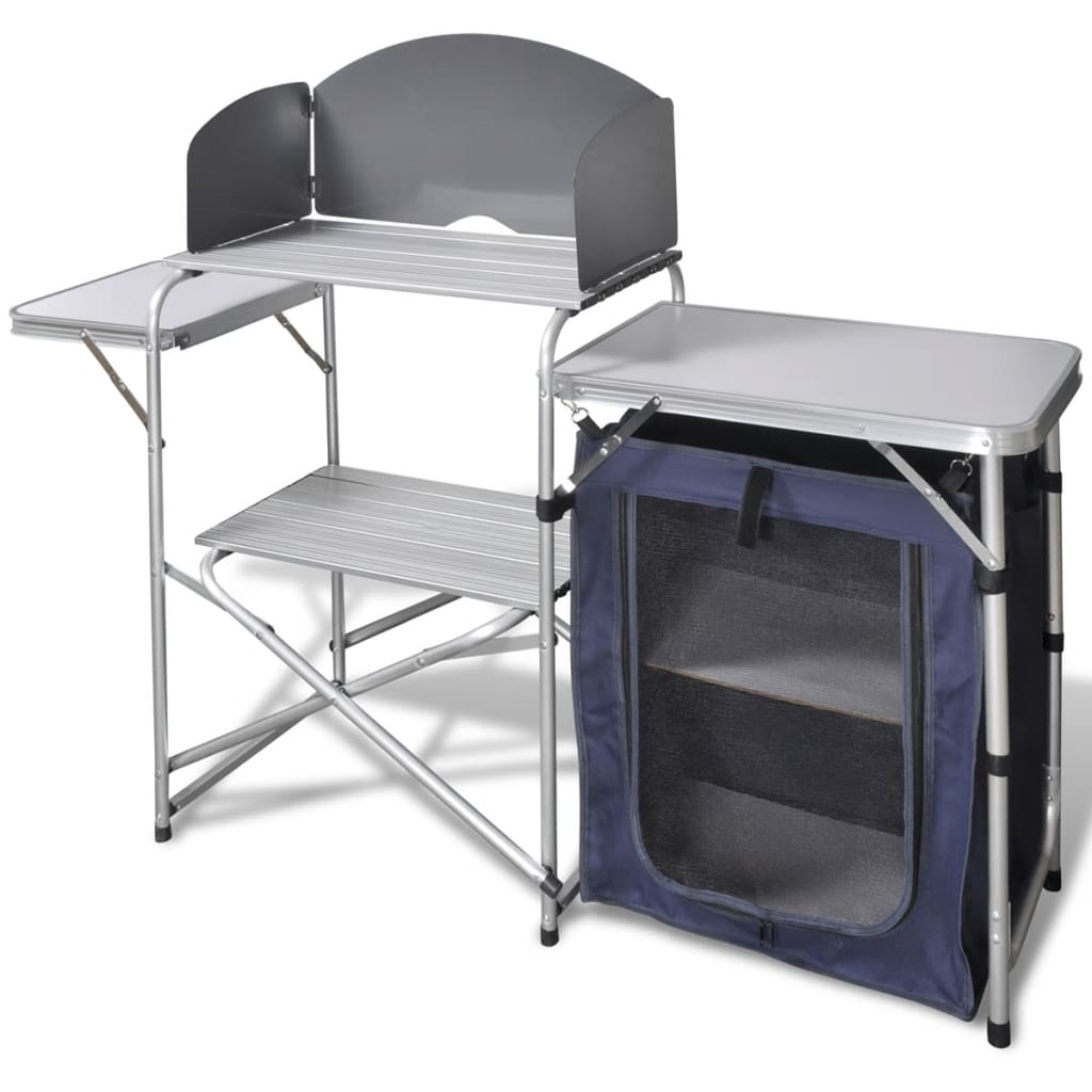 Foldable Camping Kitchen Unit with Windshield Aluminium - Sid & Sam
