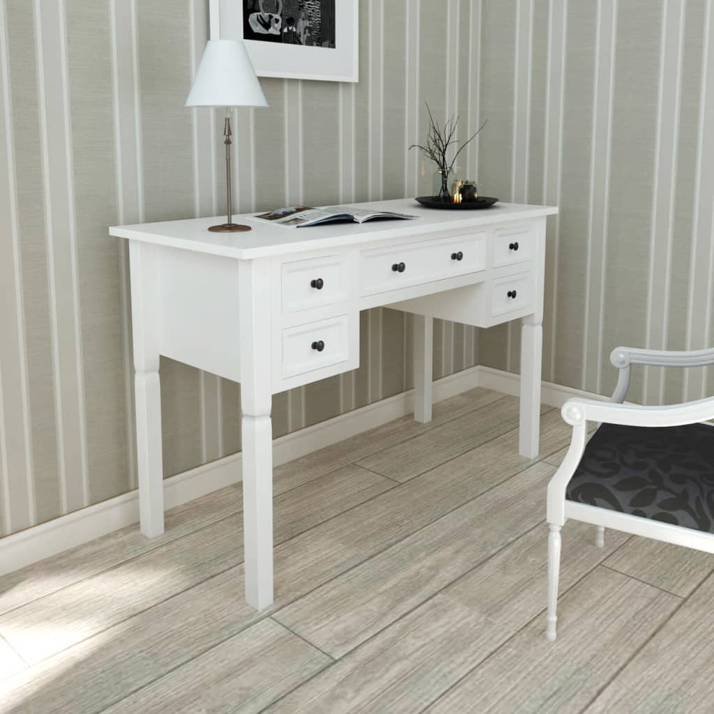 White Writing Desk with 5 Drawers - Charlotte Dunes