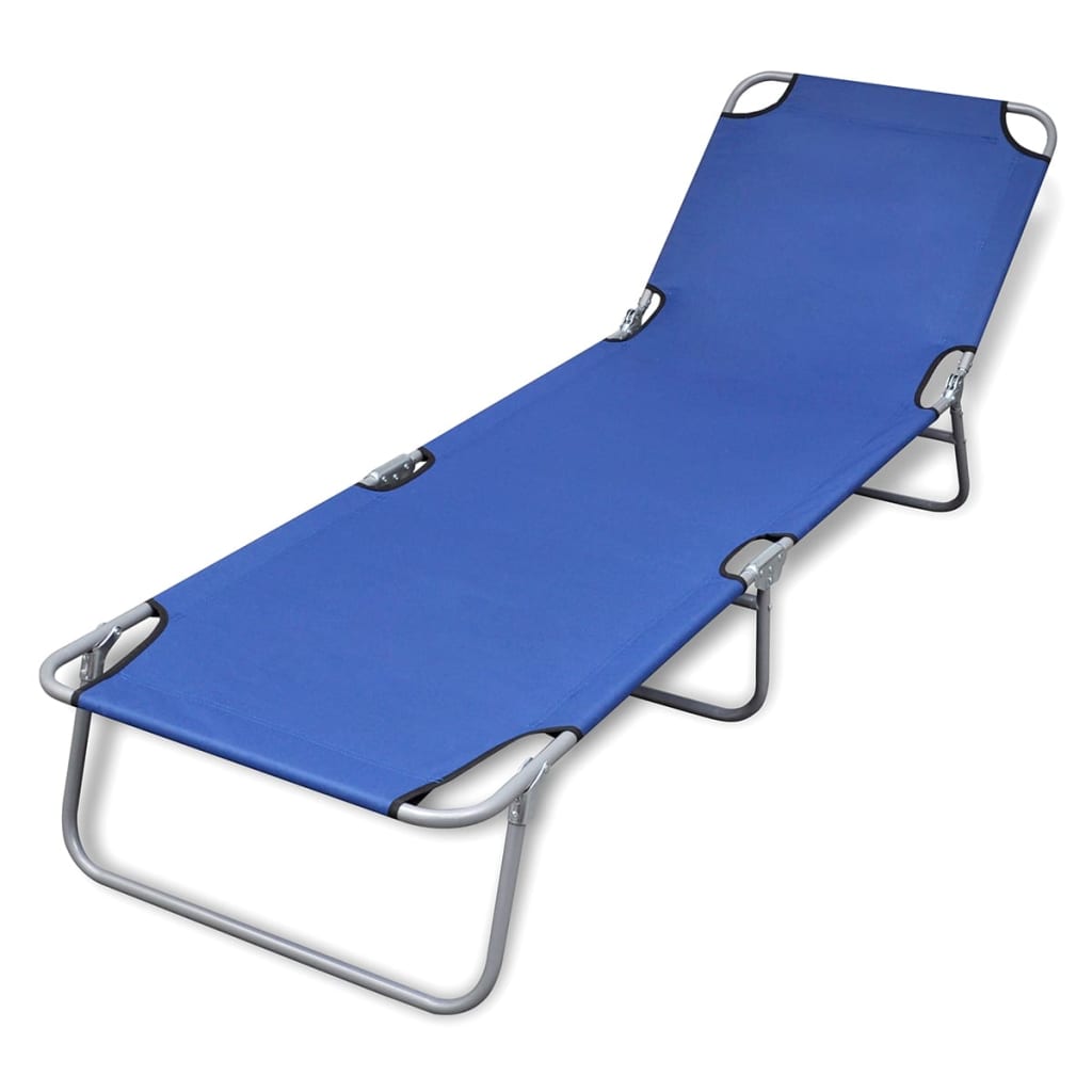 Folding Sun Lounger Powder-coated Steel Blue - The Home Maker