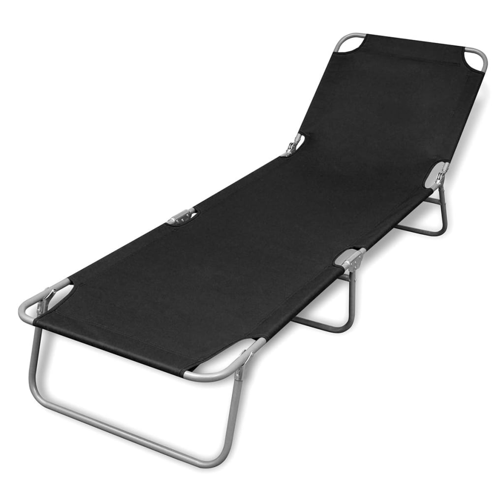 Folding Sun Lounger Powder-coated Steel Black - R and M Furniture