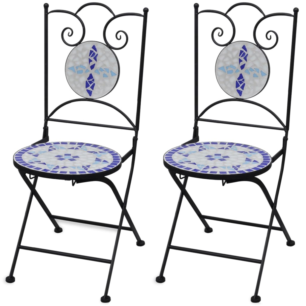 Folding Bistro Chairs 2 pcs Ceramic Blue and White - Sid & Sam