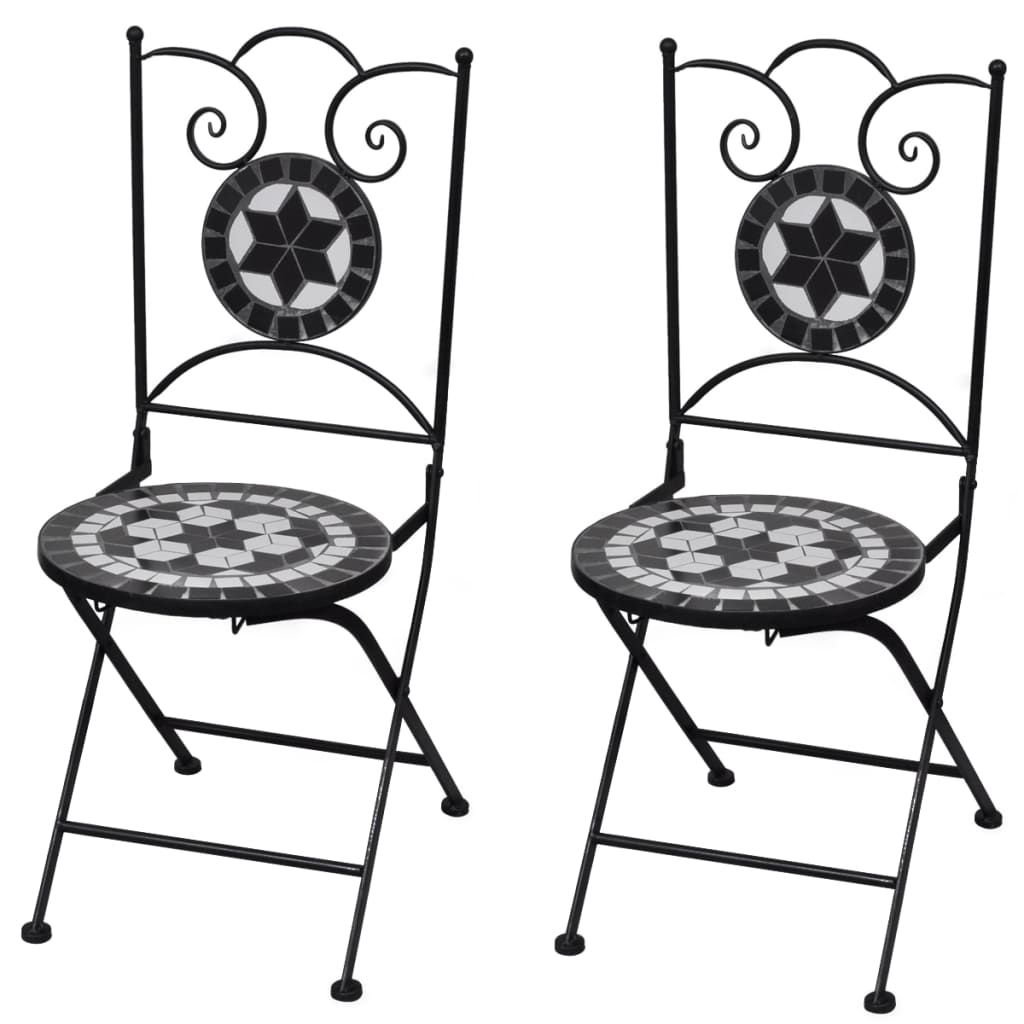 Folding Bistro Chairs 2 pcs Ceramic Black and White - Unbeatable Bargains