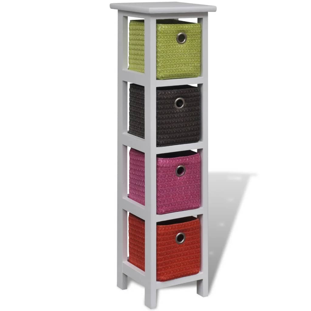 Storage Rack with Multi-colour Baskets Paulownia Wood - Discount Dealers