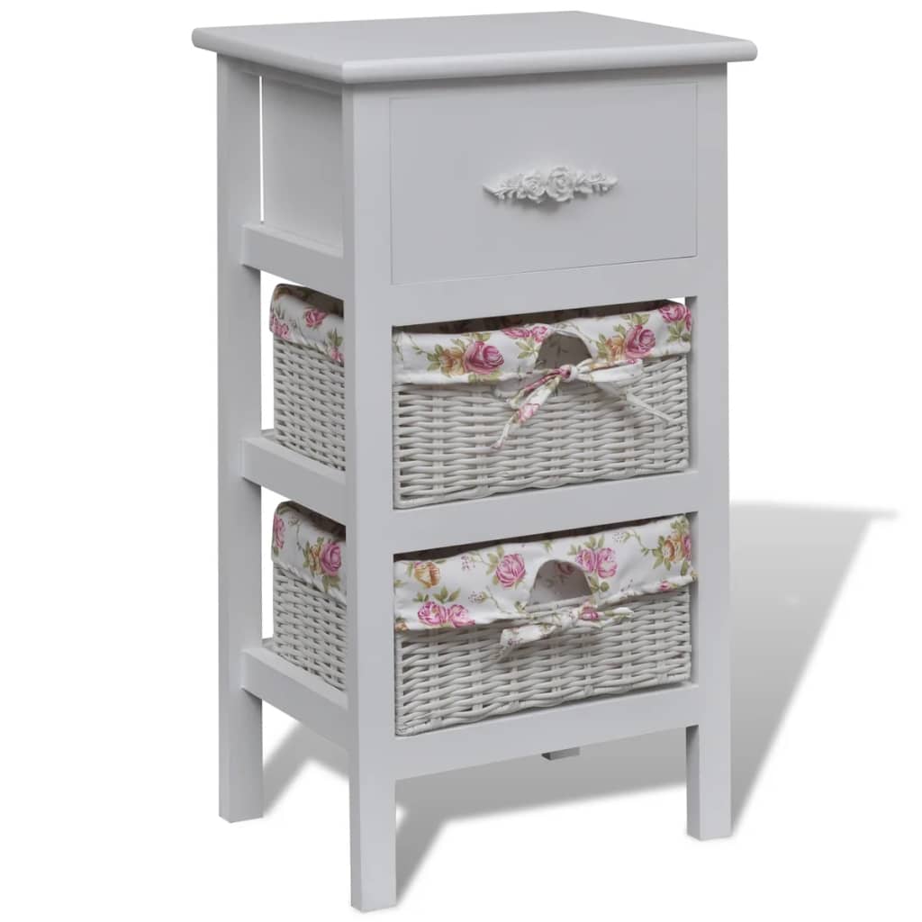 Cabinet with 1 Drawer and 2 Baskets White Paulownia Wood - Style and Chic