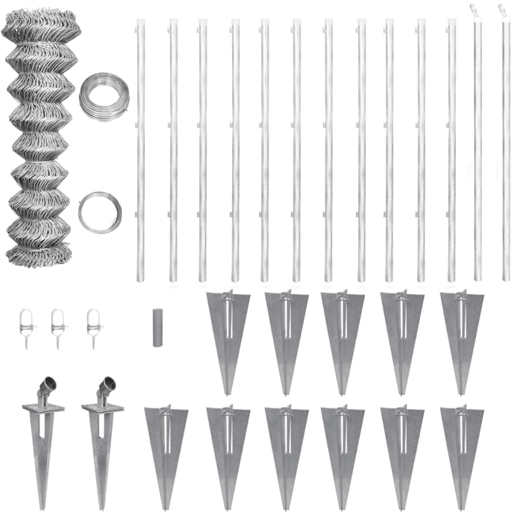 Chain Link Fence with Posts Spike Galvanised Steel 25x1.5 m - Millennium Furniture