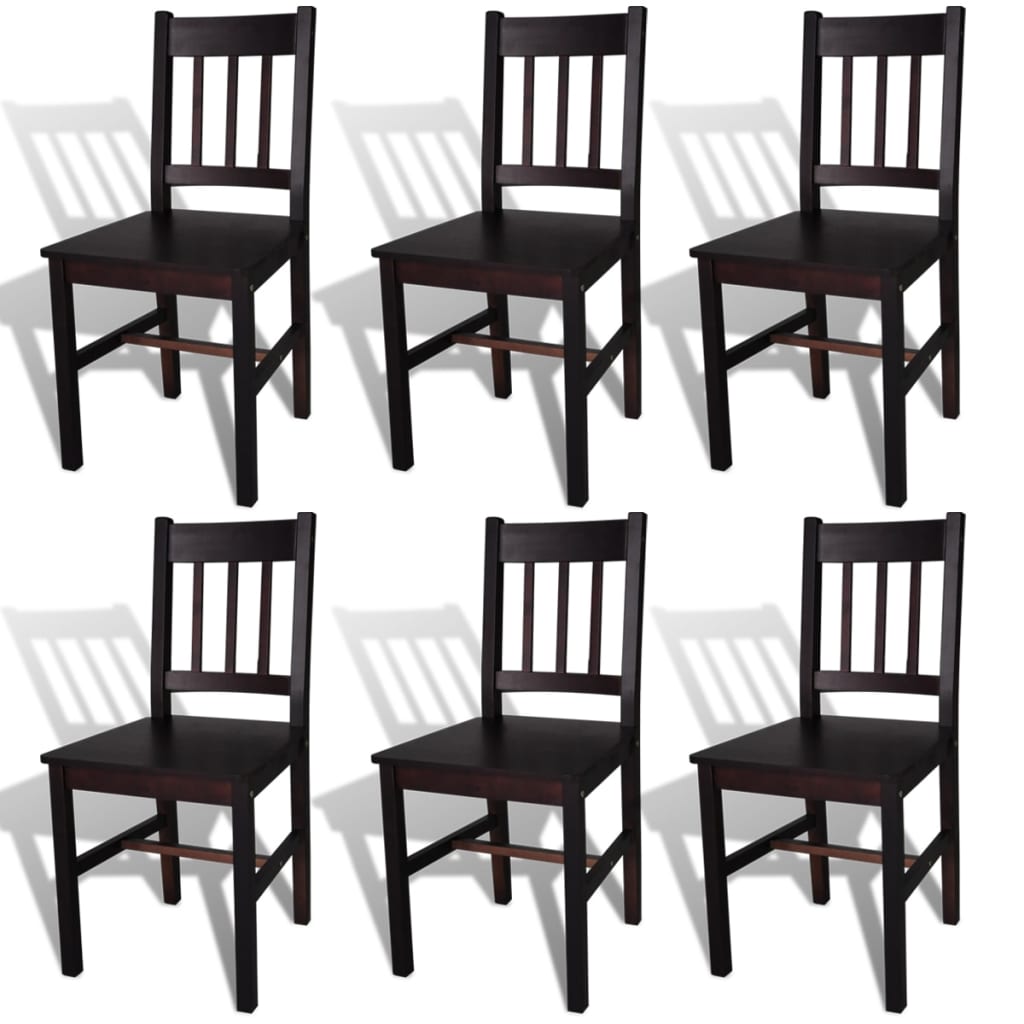 Dining Chairs 6 pcs Dark Brown Pinewood - Direct Imports