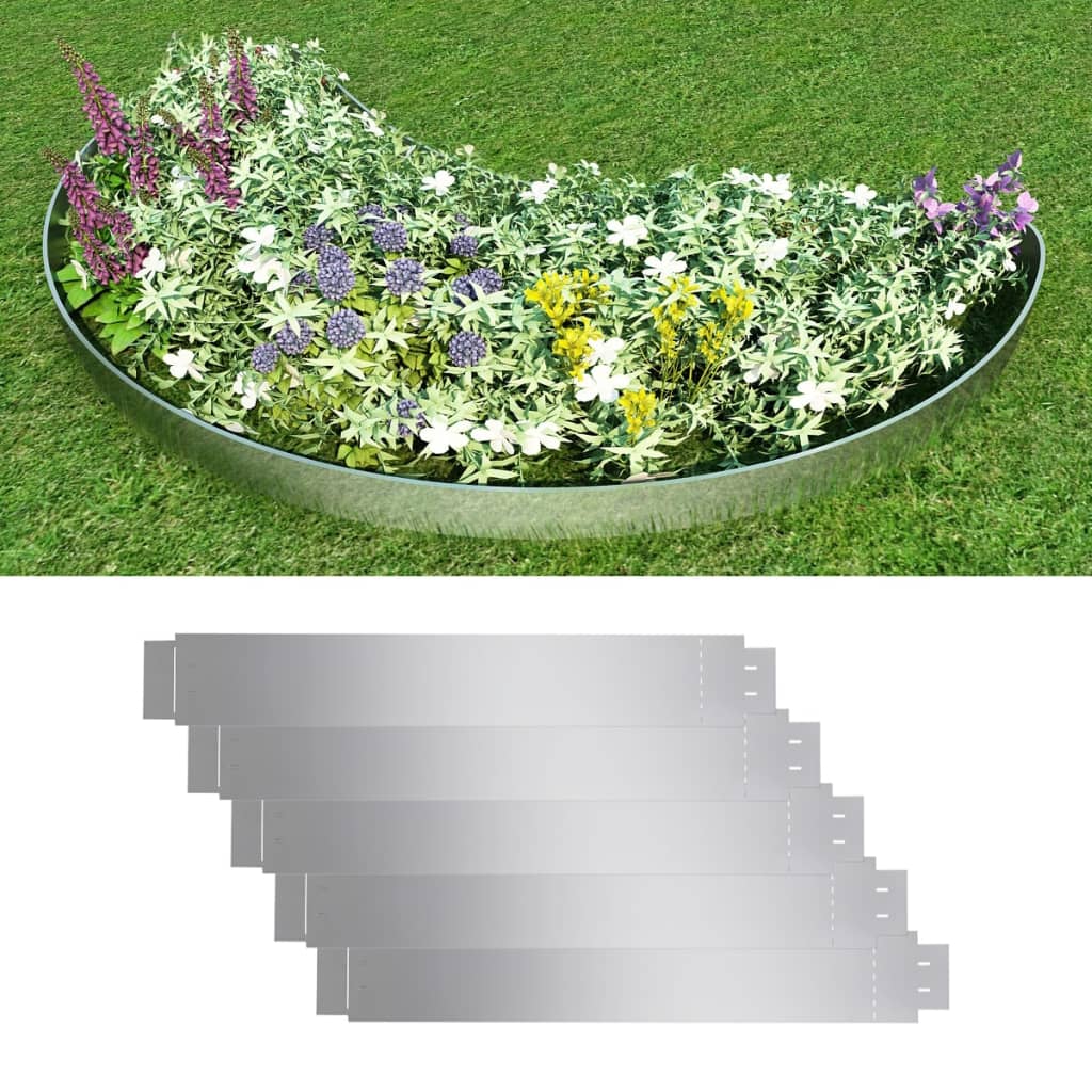 Set of 5 Flexible Lawn Fence Galvanised Steel 100 x 14 cm - R and M Furniture