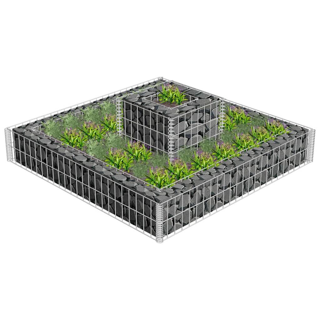 Gabion Planter Galvanised Steel 120x120x20 - R and M Furniture