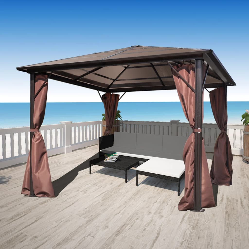 Gazebo with Curtain Brown Aluminium 300 x 300 cm - Style and Chic
