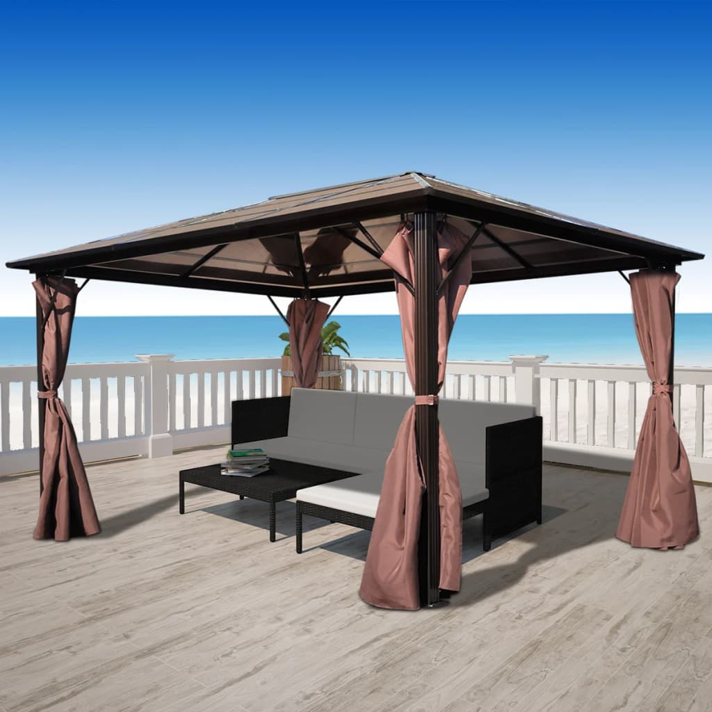 Gazebo with Curtain Brown Aluminium 400 x 300 cm - Millennium Furniture