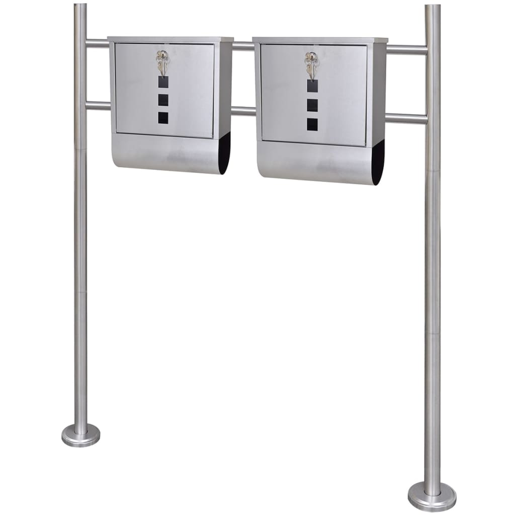 Double Mailbox on Stand Stainless Steel - The Home Maker