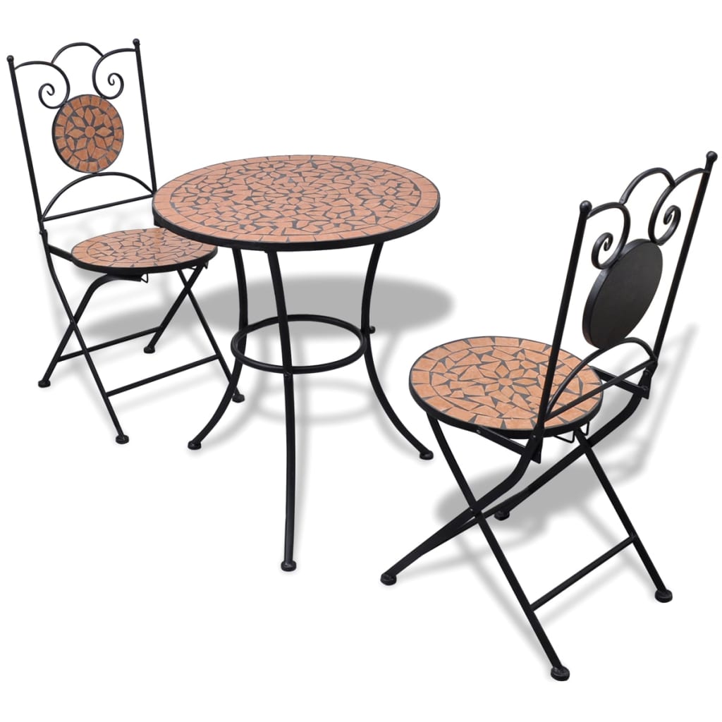 3 Piece Bistro Set Ceramic Tile Terracotta - Merlin Deals