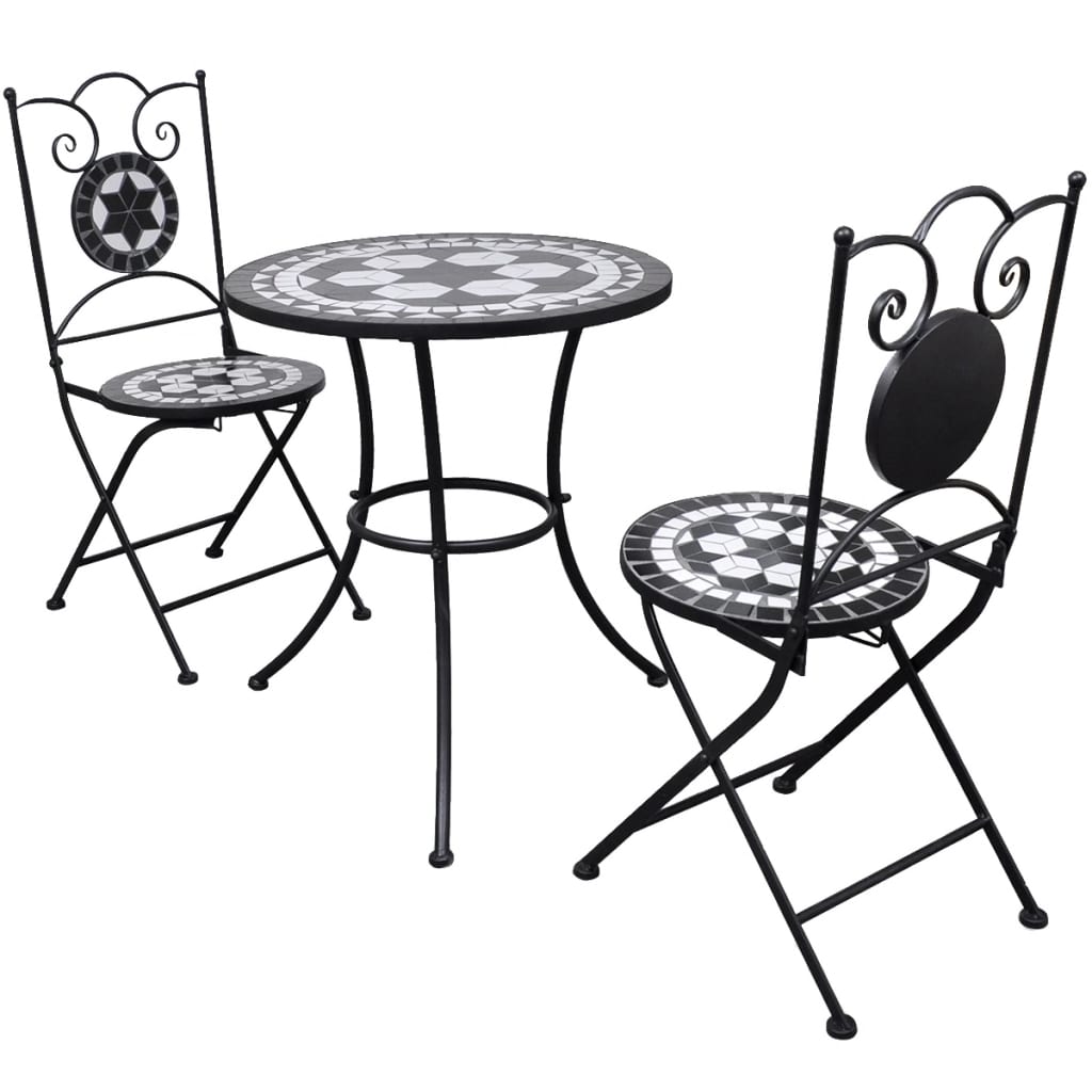 3 Piece Bistro Set Ceramic Tile Black and White - Sid & Sam