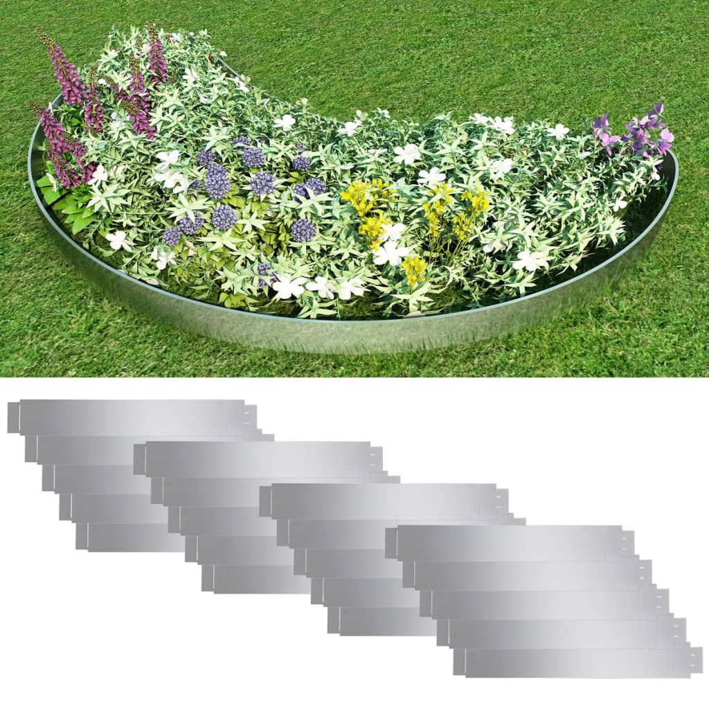 Set of 20 Flexible Lawn Fence Galvanised Steel 100 x 14 cm - Brittle & Co