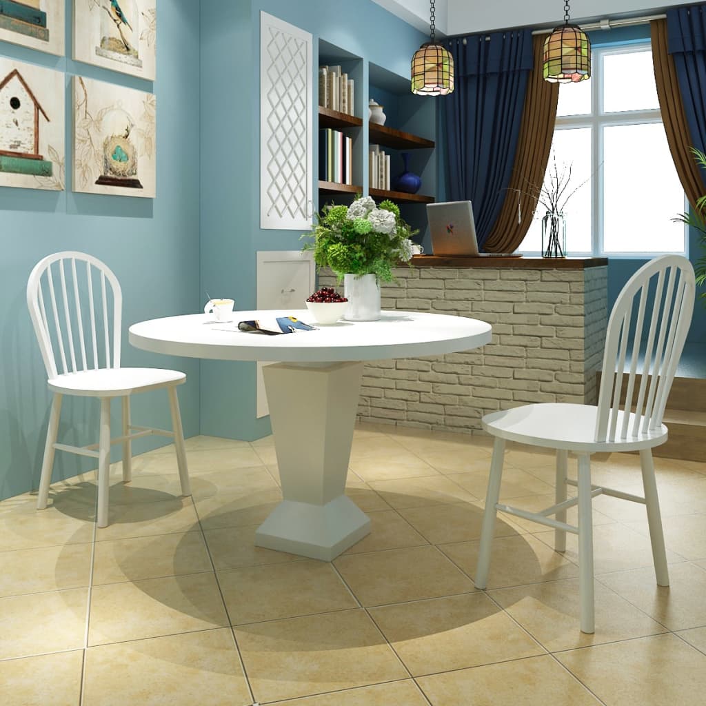 Dining Chairs 2 pcs White Solid Rubber Wood - All Things Good