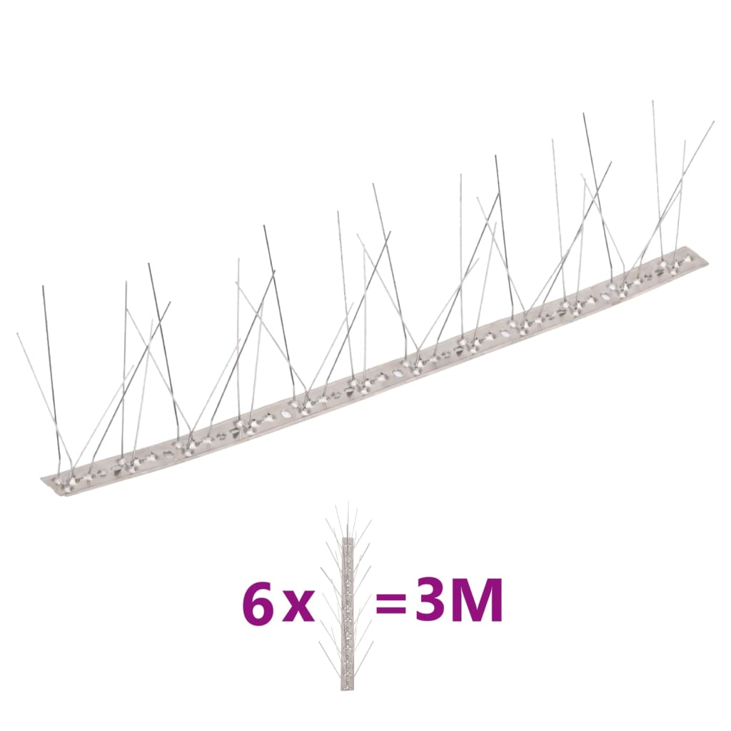 5-row Stainless Steel Bird & Pigeon Spikes Set of 6 3 m - Design Hut