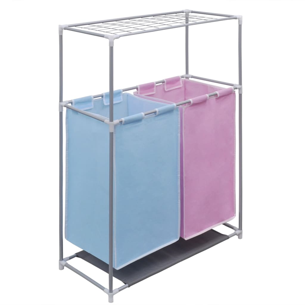 2-Section Laundry Sorter Hamper with a Top Shelf for Drying - Design Hut