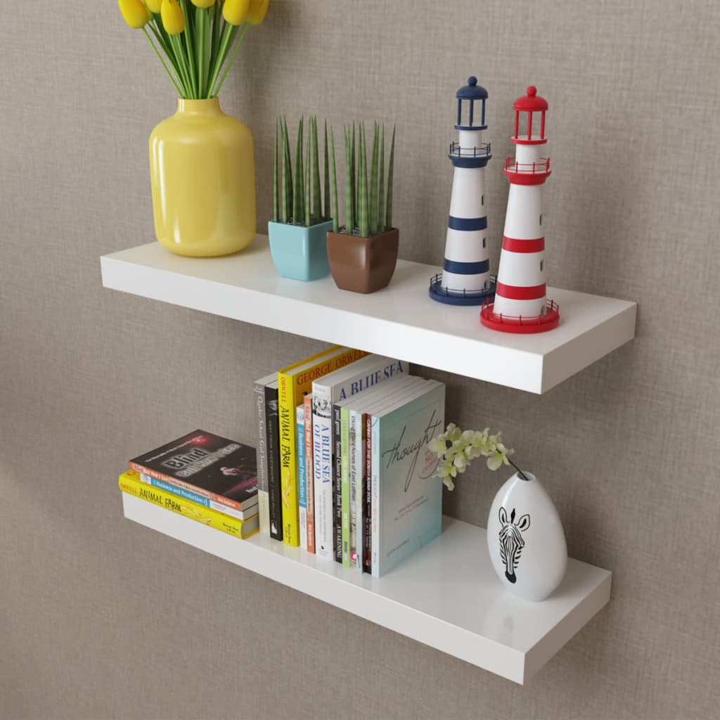 Floating Wall Display Shelves Book/DVD Storage White MDF 2 pcs - Design Hut