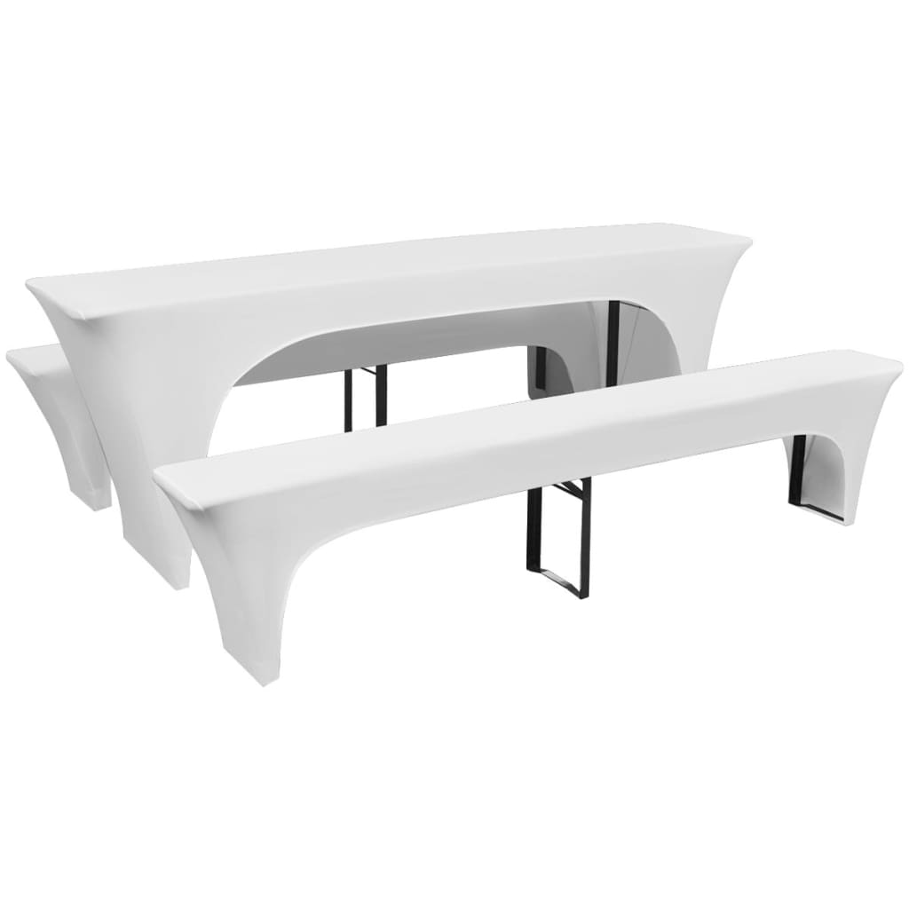 3 Slipcovers for Beer Table and Benches Stretch White 220 x 70 x 80 cm - R and M Furniture