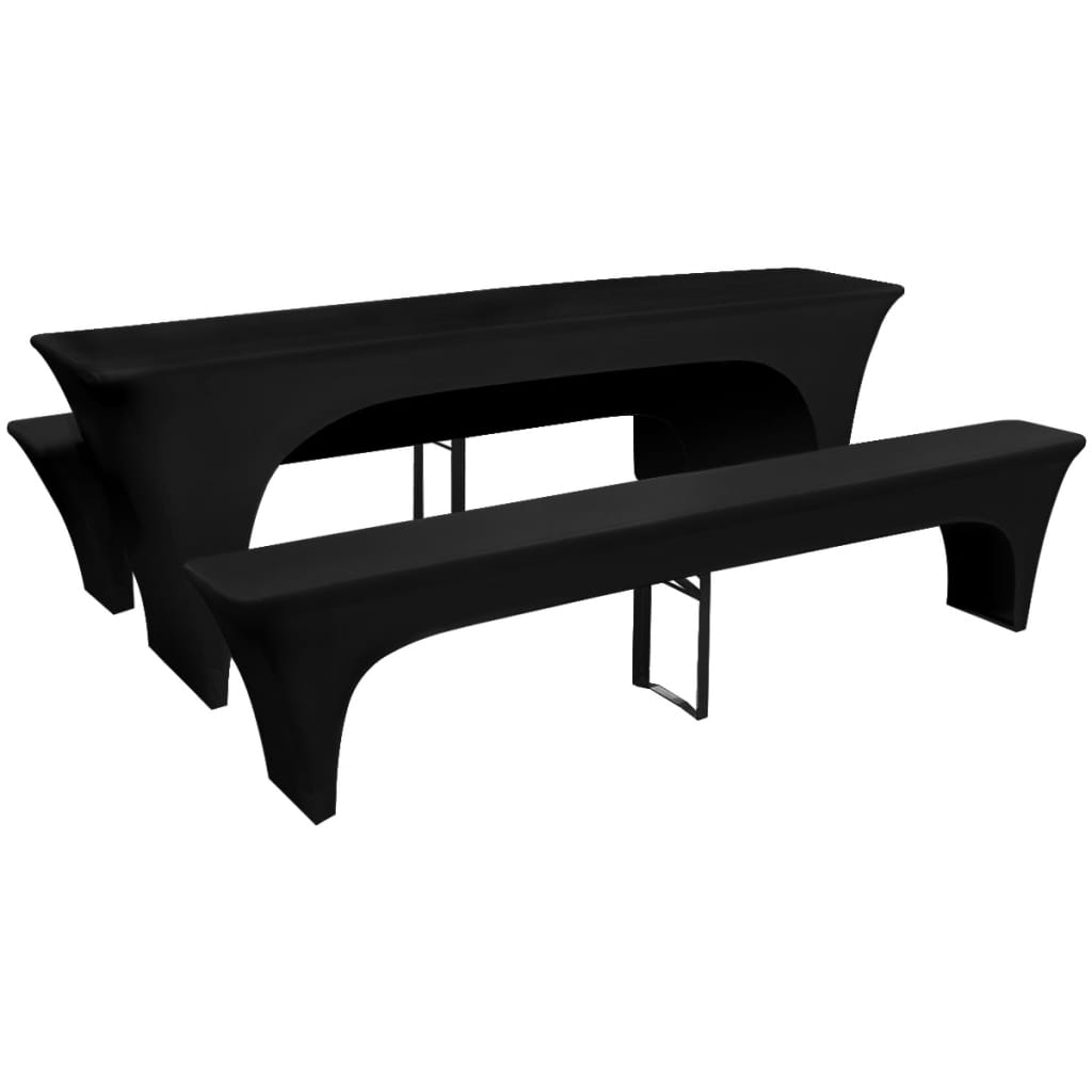 3 Slipcovers for Beer Table and Benches Stretch Black 220 x 70 x 80 cm - Decor Base
