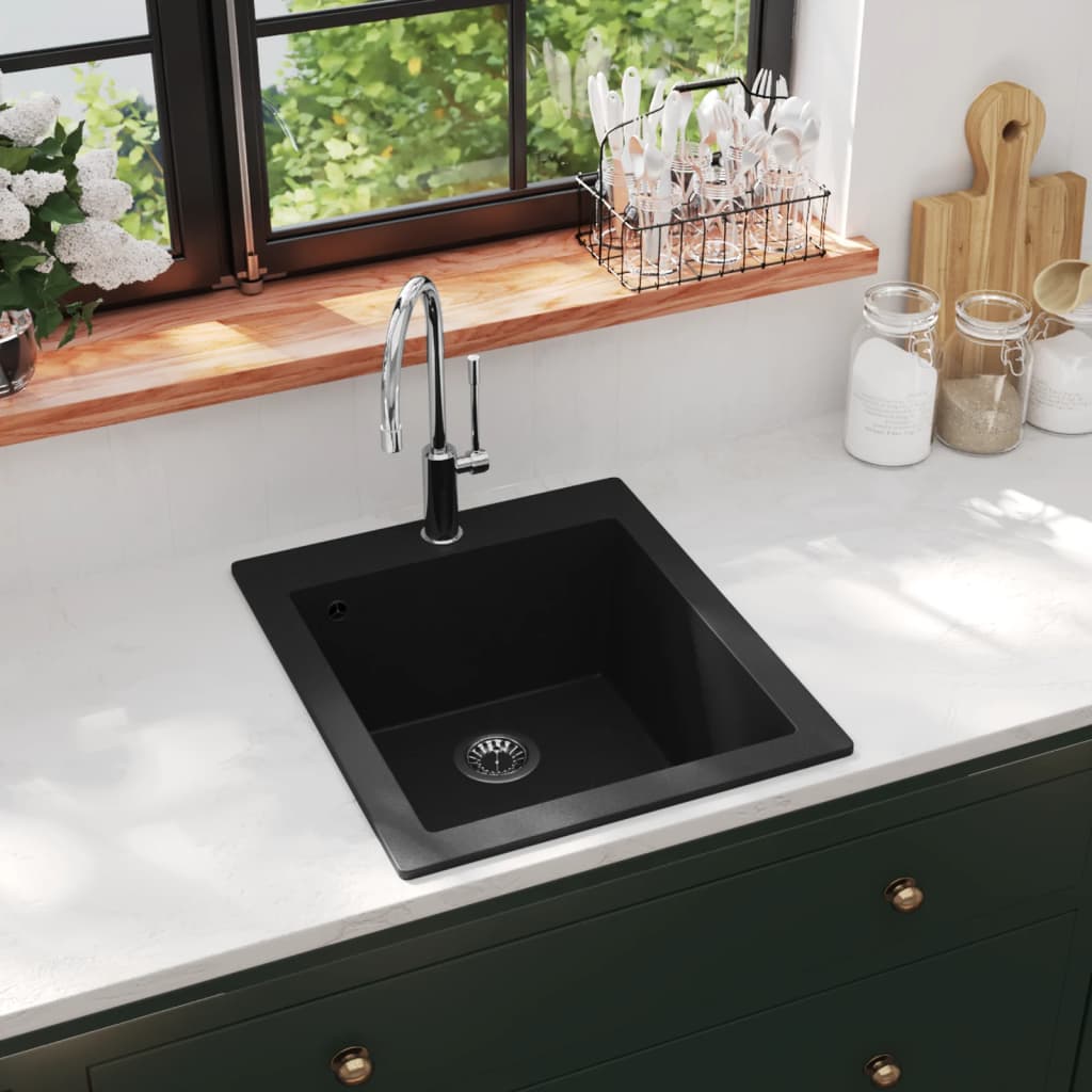 Overmount Kitchen Sink Single Basin Granite Black - Style and Chic