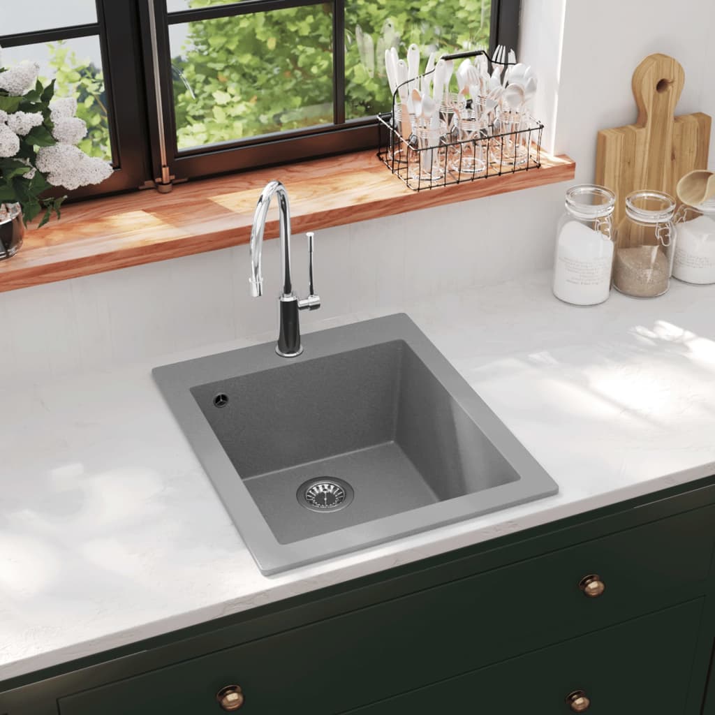 Overmount Kitchen Sink Single Basin Granite Grey - Millennium Furniture
