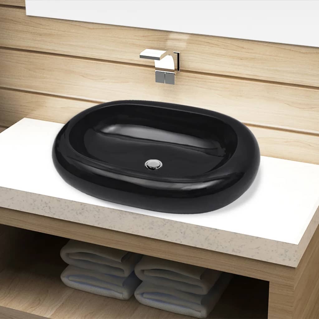 Ceramic Bathroom Sink Basin Black Oval - Style and Chic