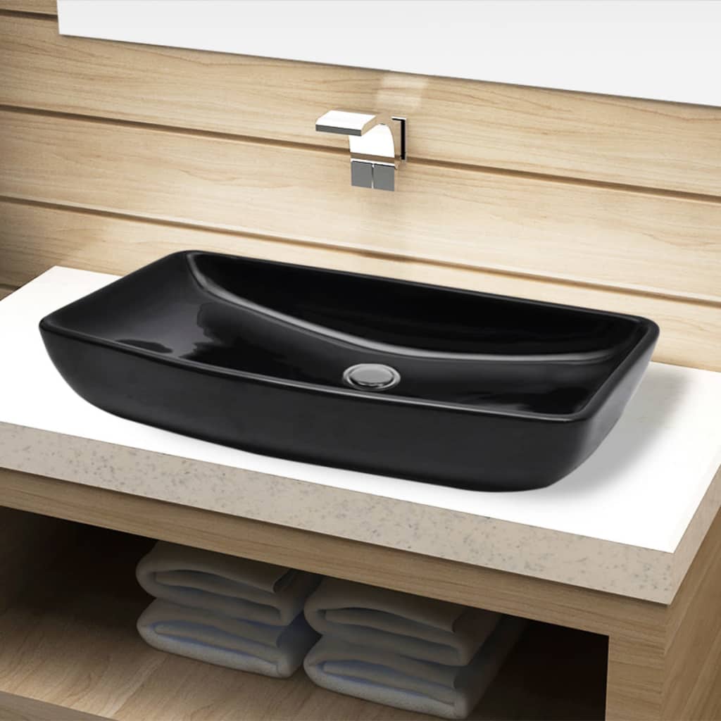 Ceramic Bathroom Sink Basin Black Rectangular - All Things Good