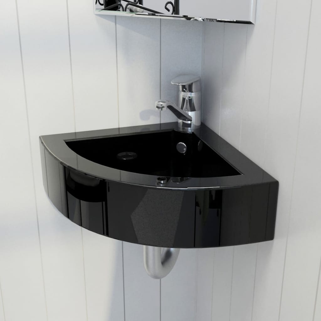 Wash Basin with Overflow 45x32x12.5 cm Black - Unbeatable Bargains