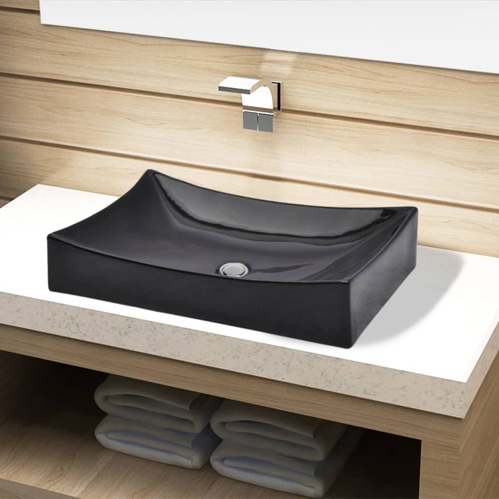 Ceramic Bathroom Sink Basin Black Rectangular - Merkel Designers