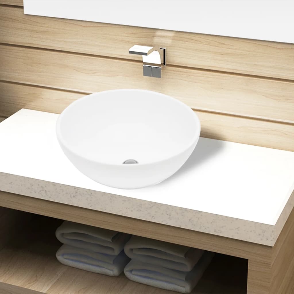 Ceramic Bathroom Sink Basin White Round - All Things Good