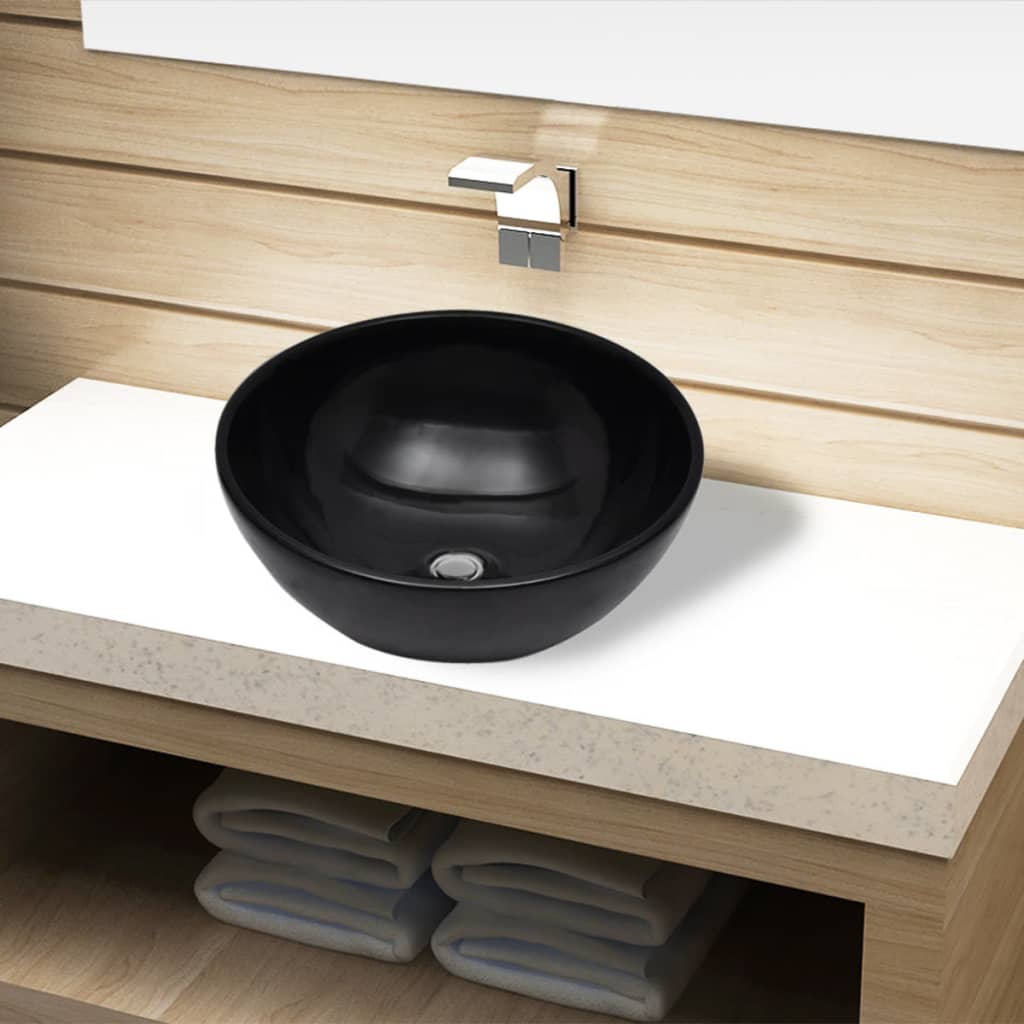 Ceramic Bathroom Sink Basin Black Round - Style and Chic