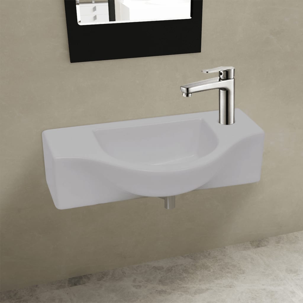 Ceramic Bathroom Sink Basin with Faucet Hole White - Merkel Designers