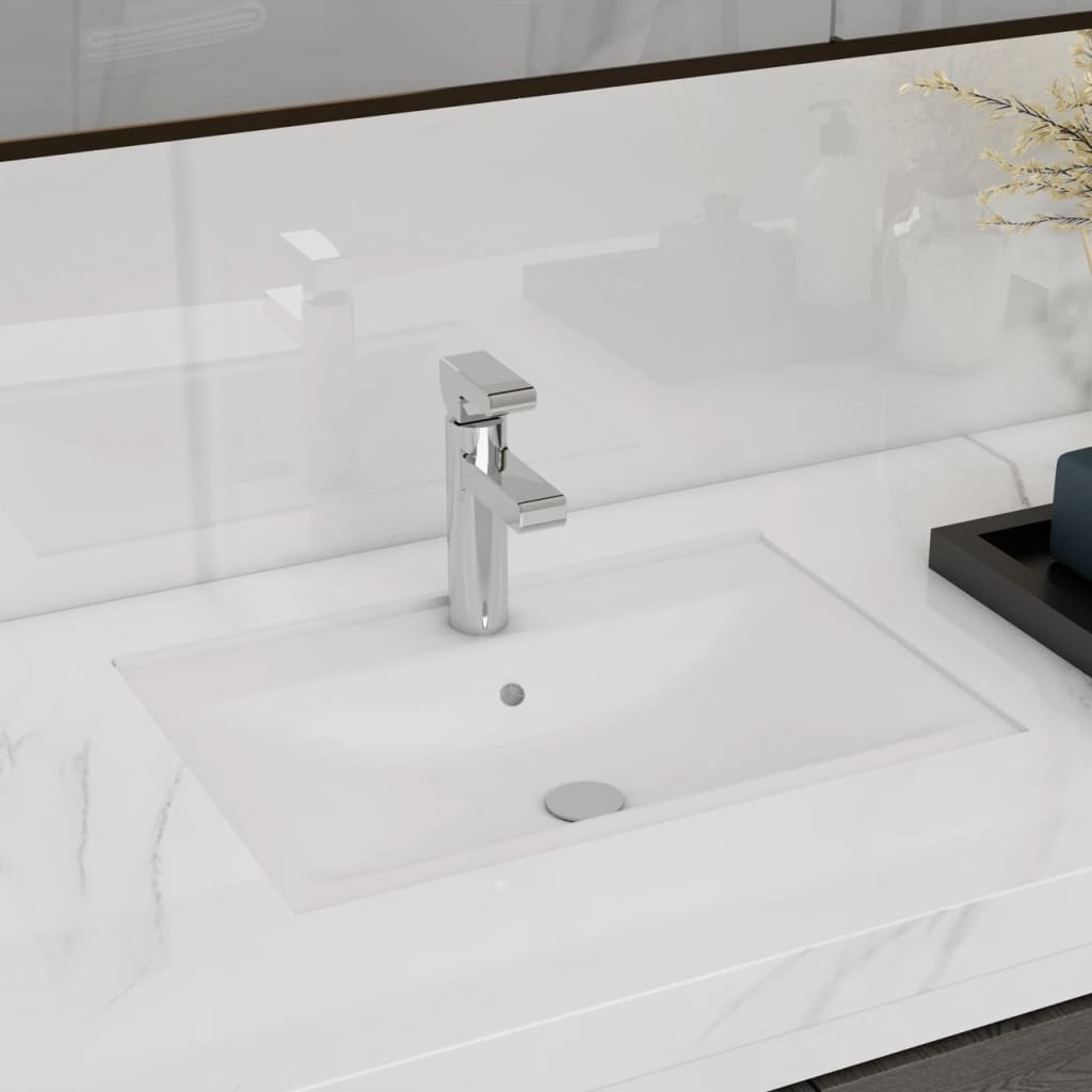 Ceramic Bathroom Sink Basin Faucet/Overflow Hole White Rectangular - Sid & Sam