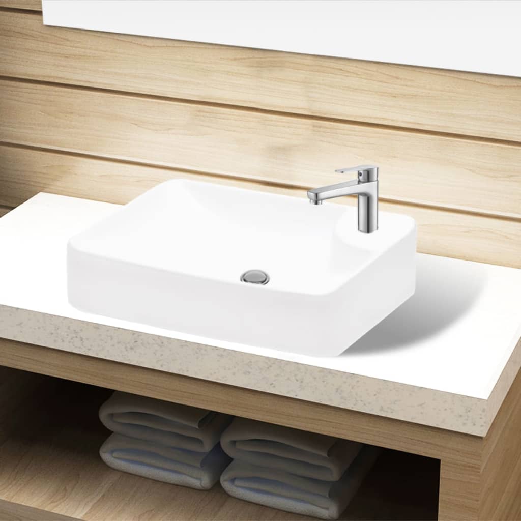 Ceramic Bathroom Sink Basin with Faucet Hole White - Design Hut