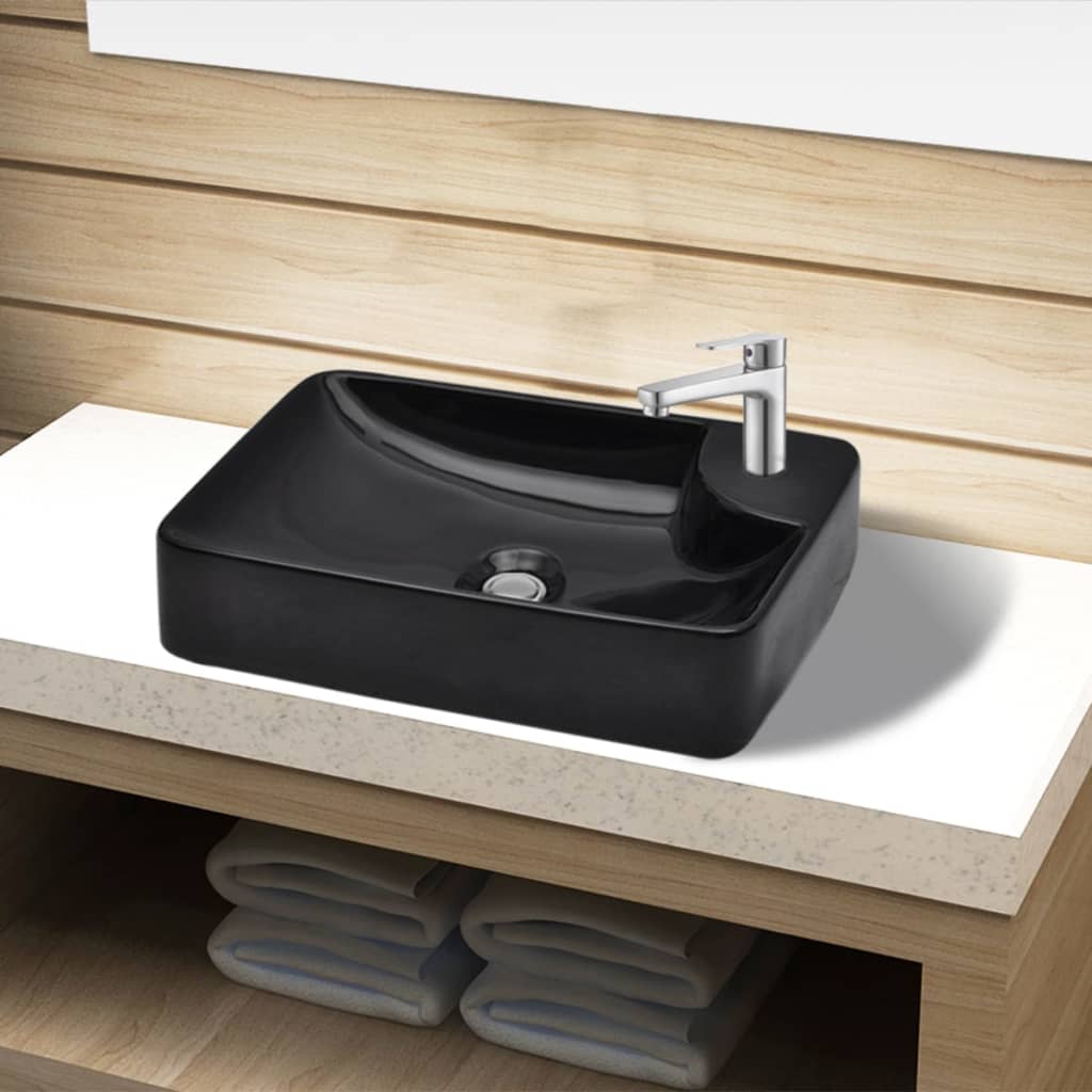 Ceramic Bathroom Sink Basin with Faucet Hole Black - R and M Furniture