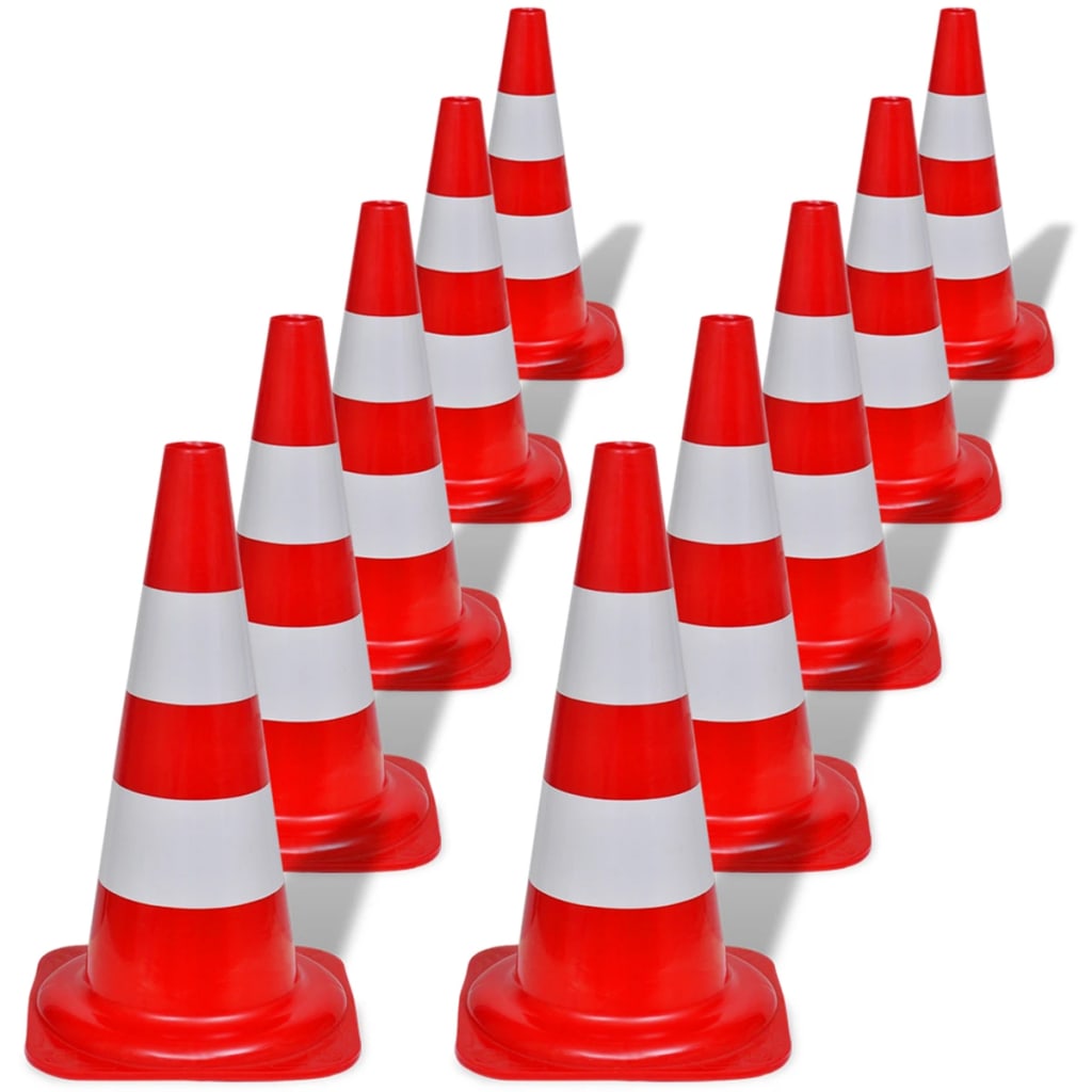 10 Reflective Traffic Cones Red and White 50 cm - R and M Furniture