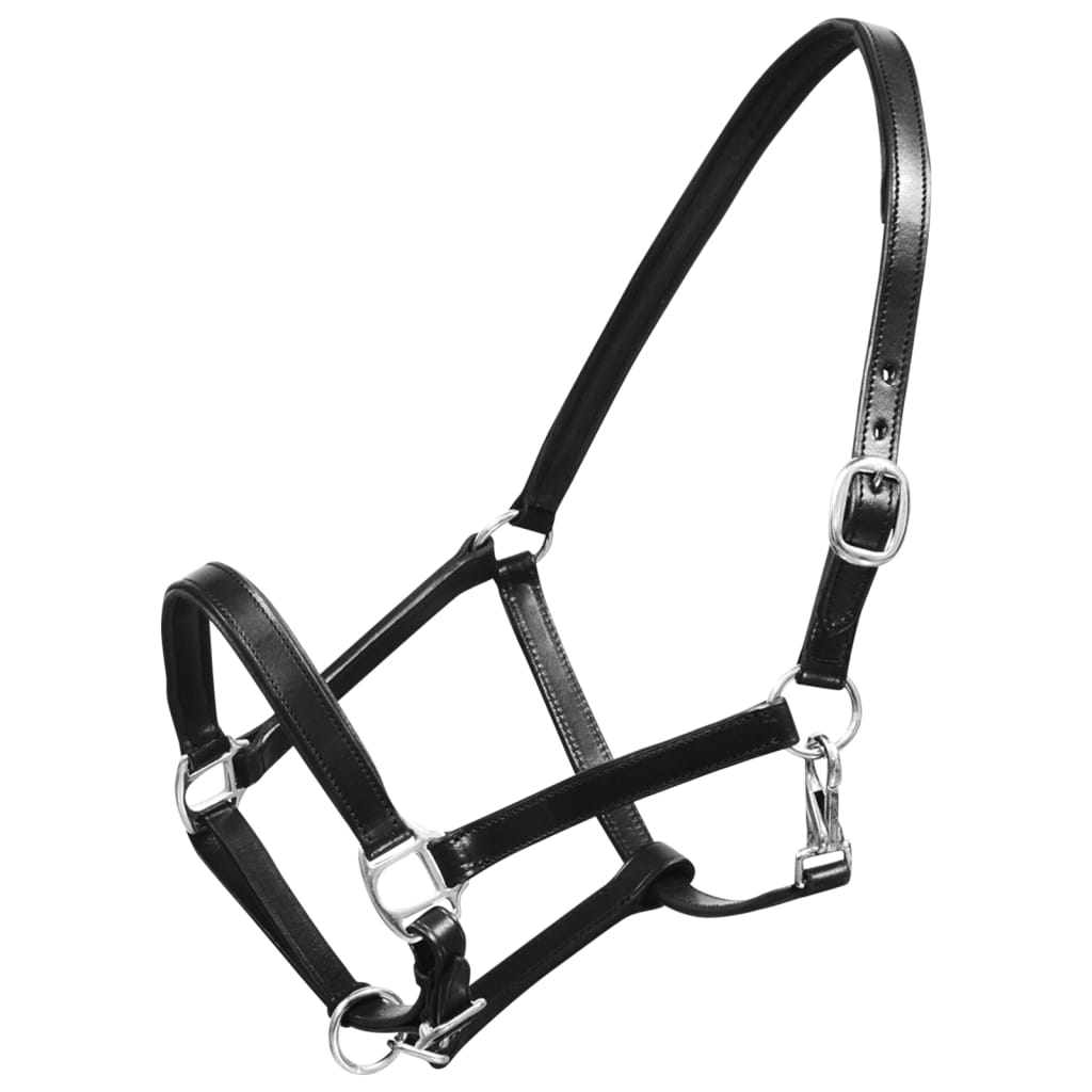 Real Leather Headcollar Stable Halter Adjustable Black Full - Style and Chic