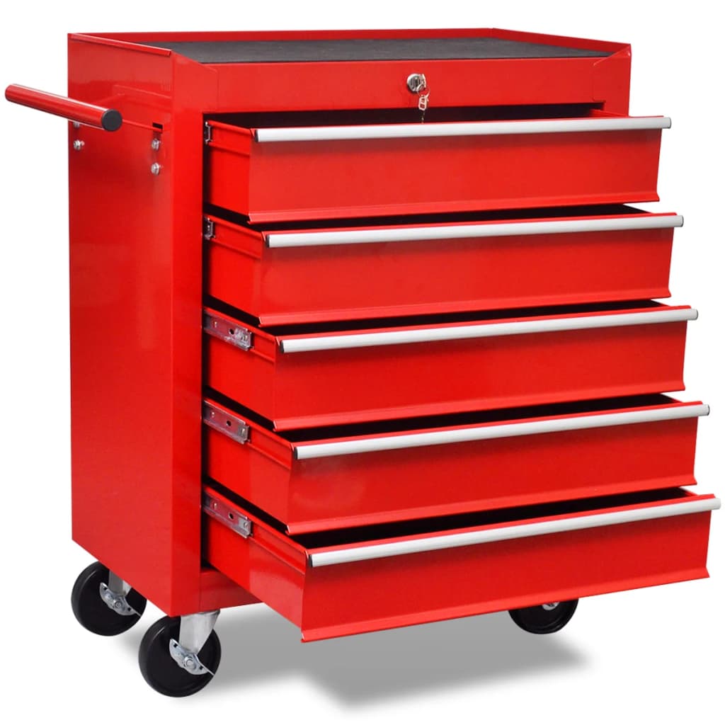 Workshop Tool Trolley 5 Drawers Red - Millennium Furniture