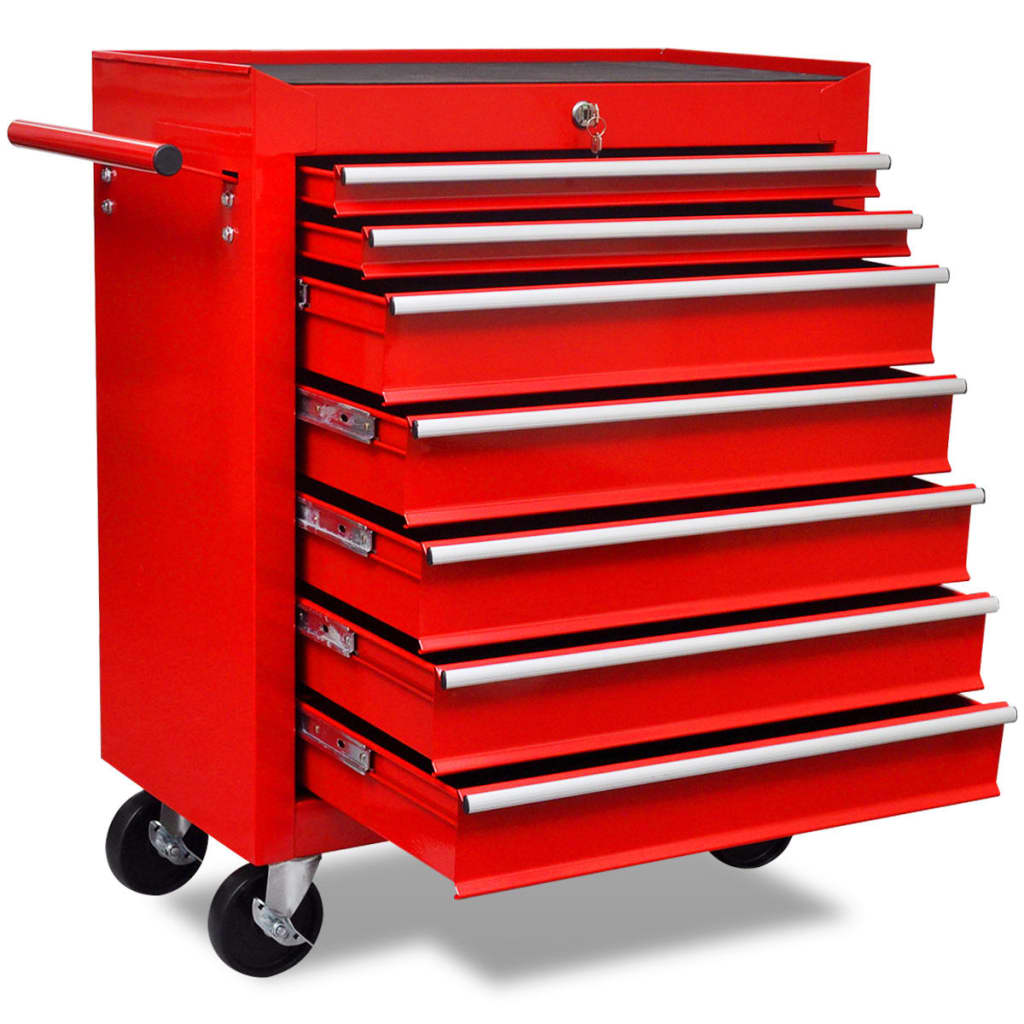 Workshop Tool Trolley 7 Drawers Red - Discount Dealers