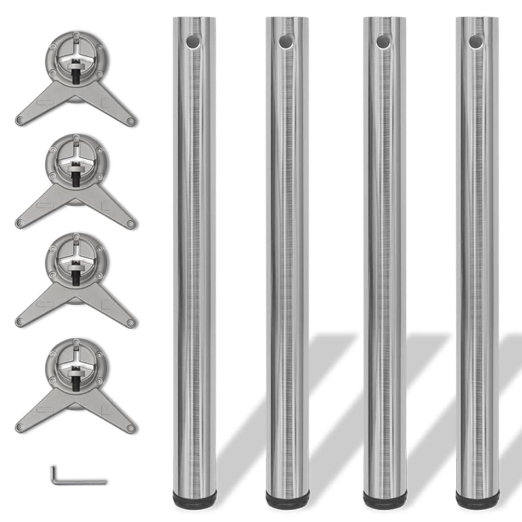 4 Height Adjustable Table Legs Brushed Nickel 710 mm - Design Hut