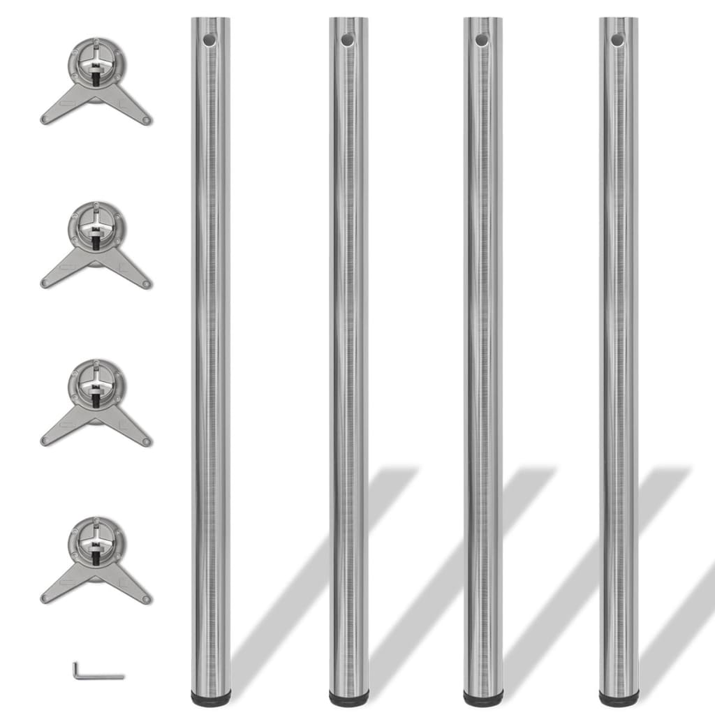 4 Height Adjustable Table Legs Brushed Nickel 1100 mm - Decor Base