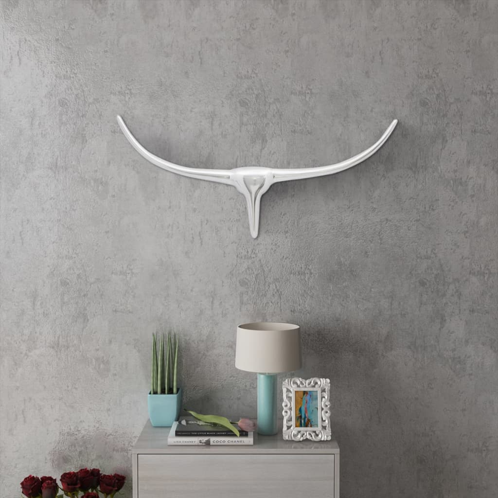 Wall Mounted Aluminium Bullâ€ s Head Decoration Silver 72 cm - R and M Furniture