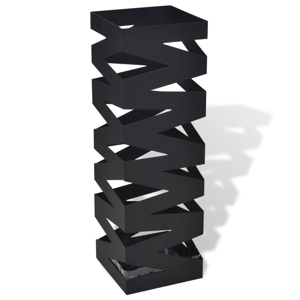 Black Square Umbrella Stand Storage Holder Walking Stick Steel 48.5 cm - Charlotte Dunes