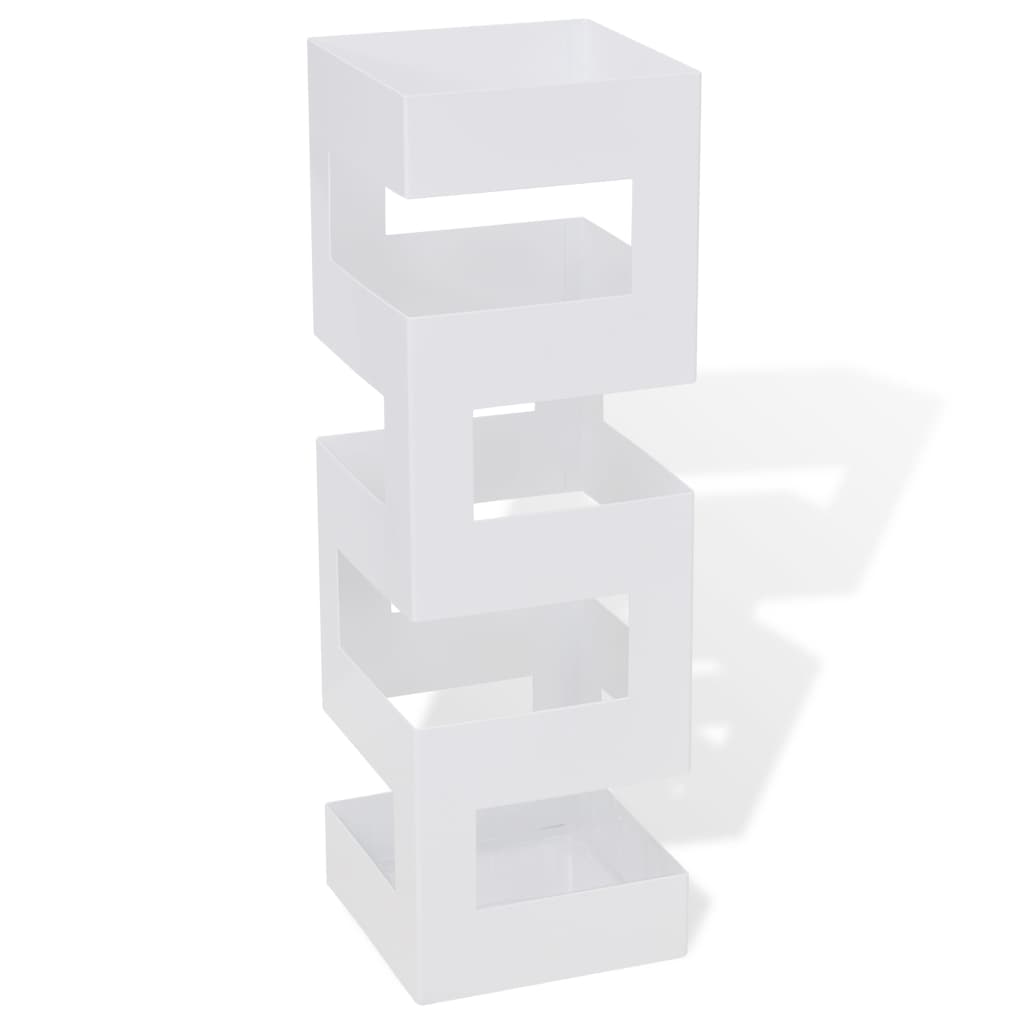 White Square Umbrella Stand Storage Holder Walking Stick Steel 48.5 cm - Direct Imports